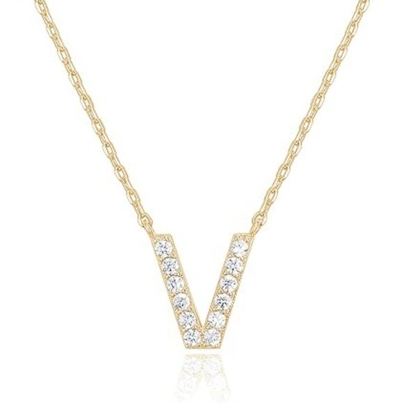14K Yellow Gold Initial Necklace Letter Dainty Diamond Gift Present P - Z - Picture 8 of 13